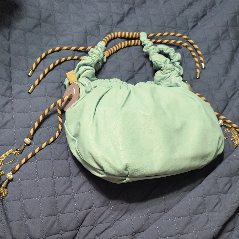 Cromia Italian Leather Light Blue Ruched Women's Hobo Bag, Absolutely Beautiful
